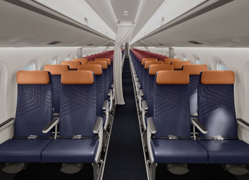 Cabine Premium Economy do Embraer E195-E2 da LATAM Airlines