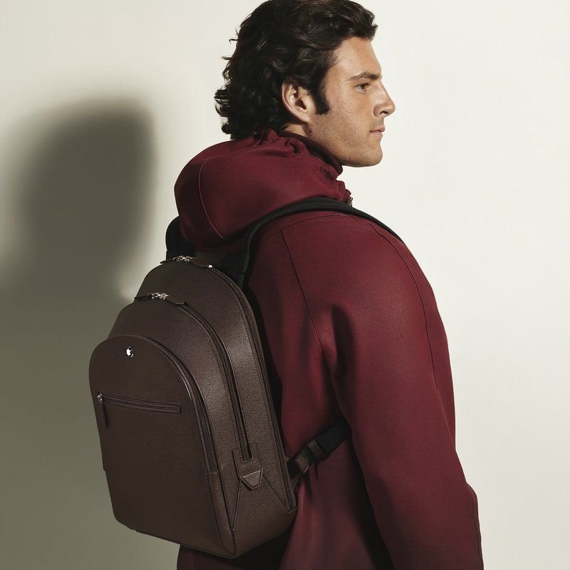Mochila Montblanc Large Compartment em couro Sartorial ébano