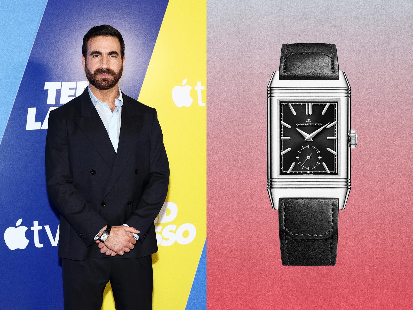 Brett Goldstein no tapete vermelho usando Reverso Tribute Duoface