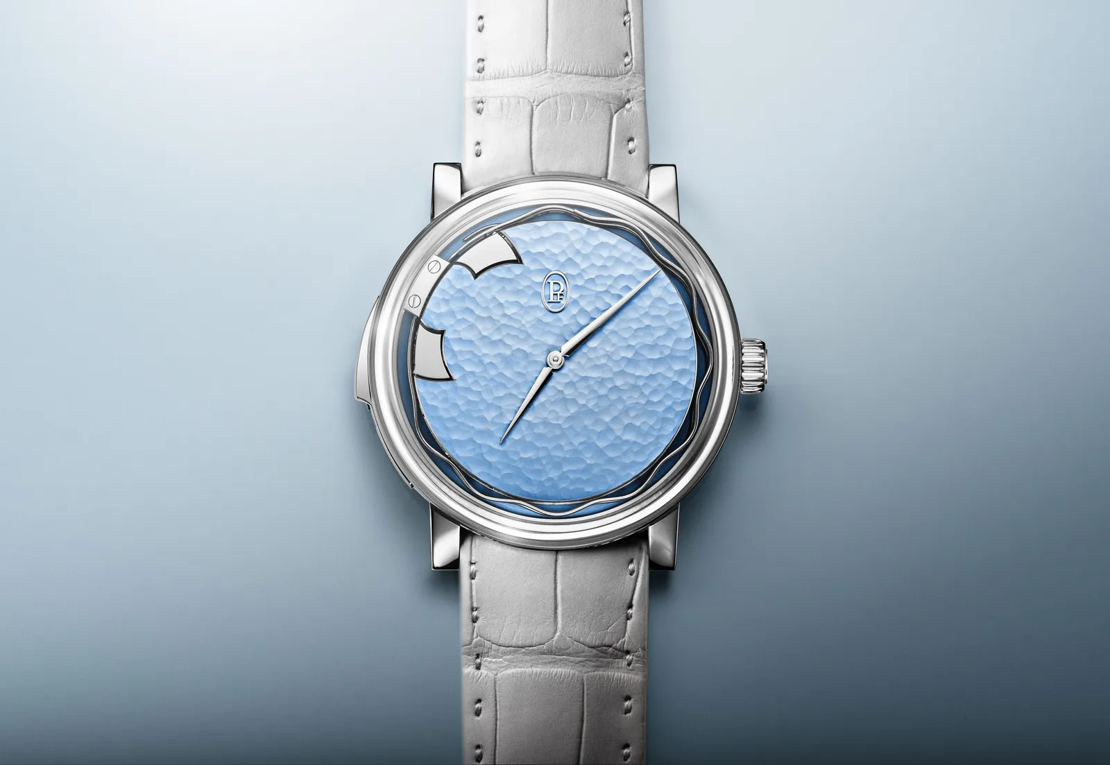 Parmigiani Fleurier Carillon Tourbillon em ouro branco com mostrador azul