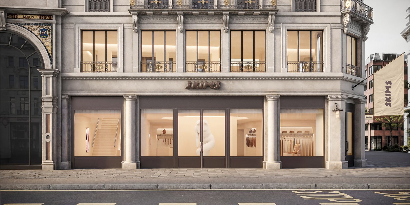 Fachada e vitrine da loja Skims em Regent Street, Londres