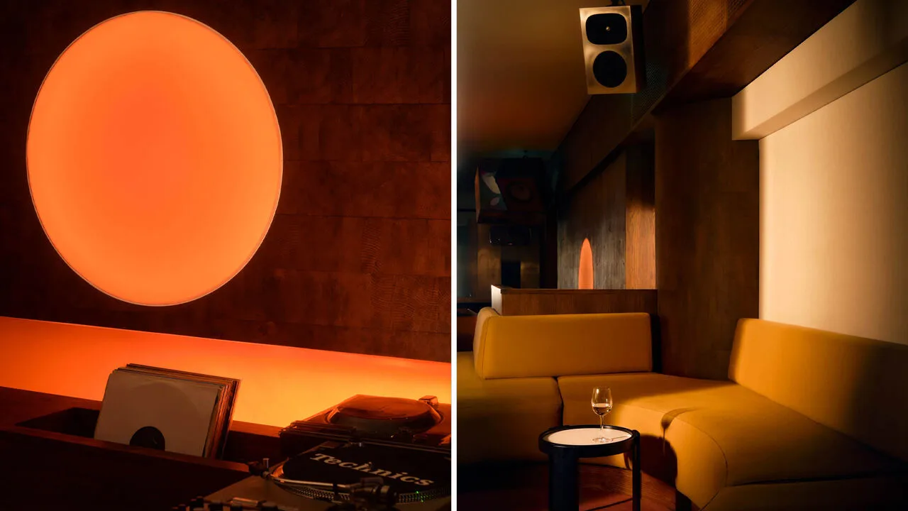 Interior do Space Talk, listening bar em Farringdon, Londres