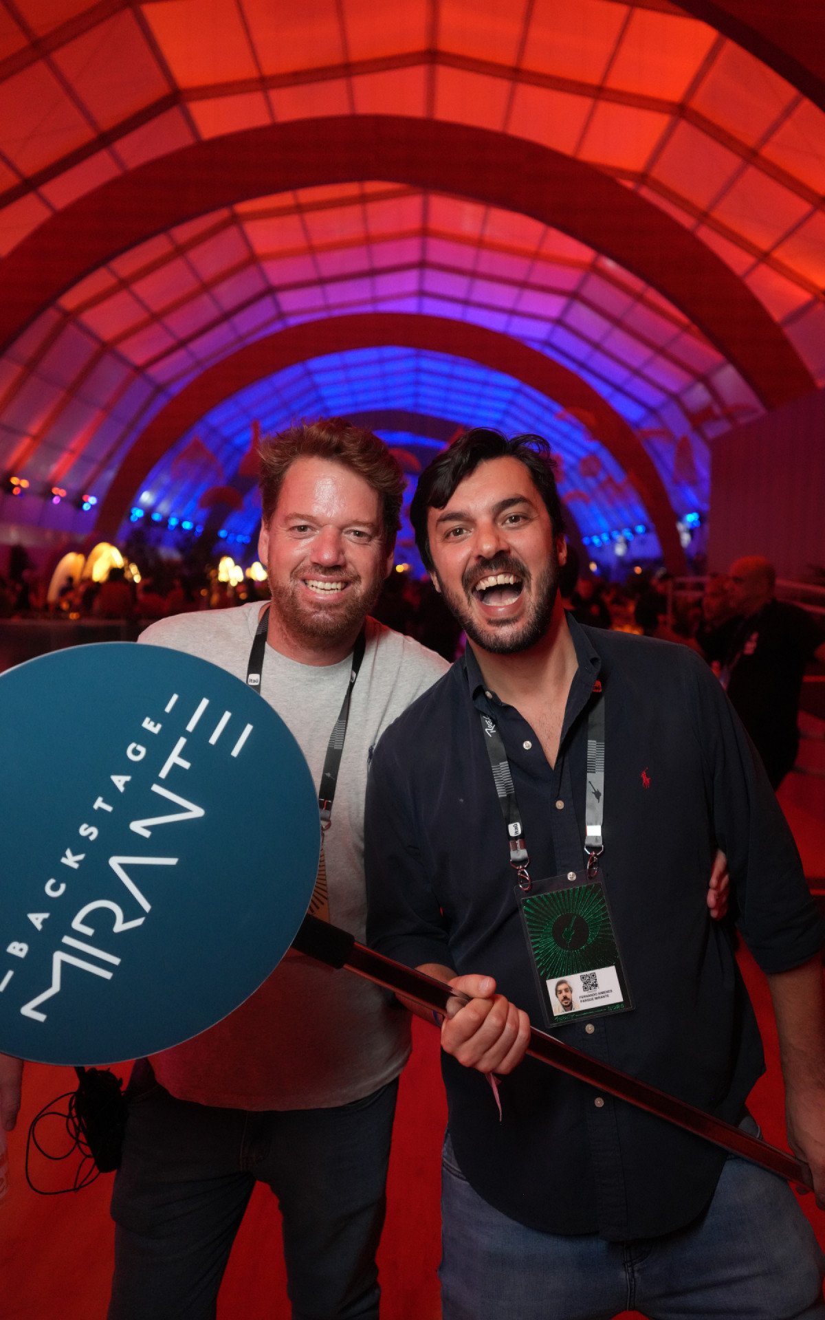 Pedro Marques, sócio operacional do Rock in Rio, e Fernando Ximenes, do Camarote Backstage Mirante, dentro do camarote durante o festival