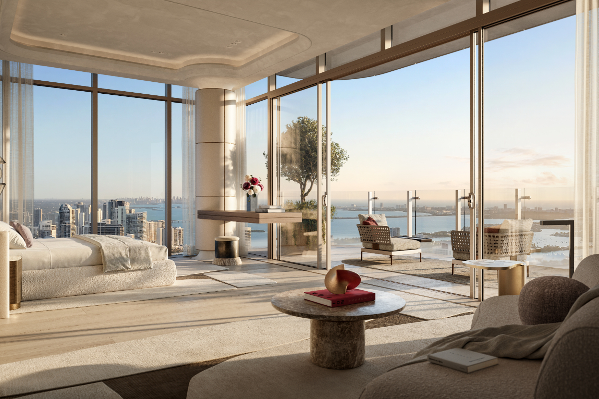Suíte principal com terraço privativo e vista para Miami