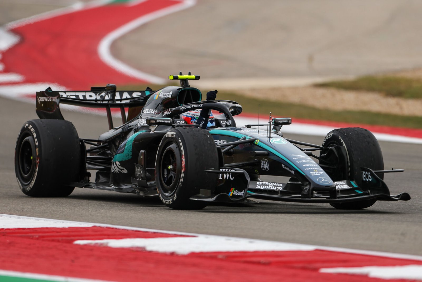Um Mercedes de Fórmula 1 no Circuito das Américas, em Austin