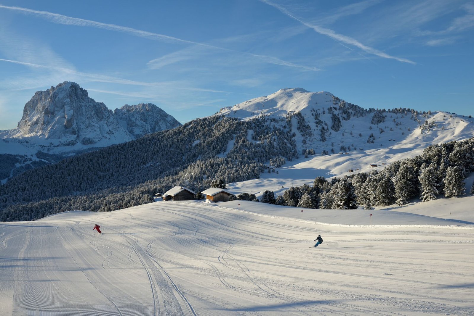 Pista de esqui preparada no Seceda, Dolomitas