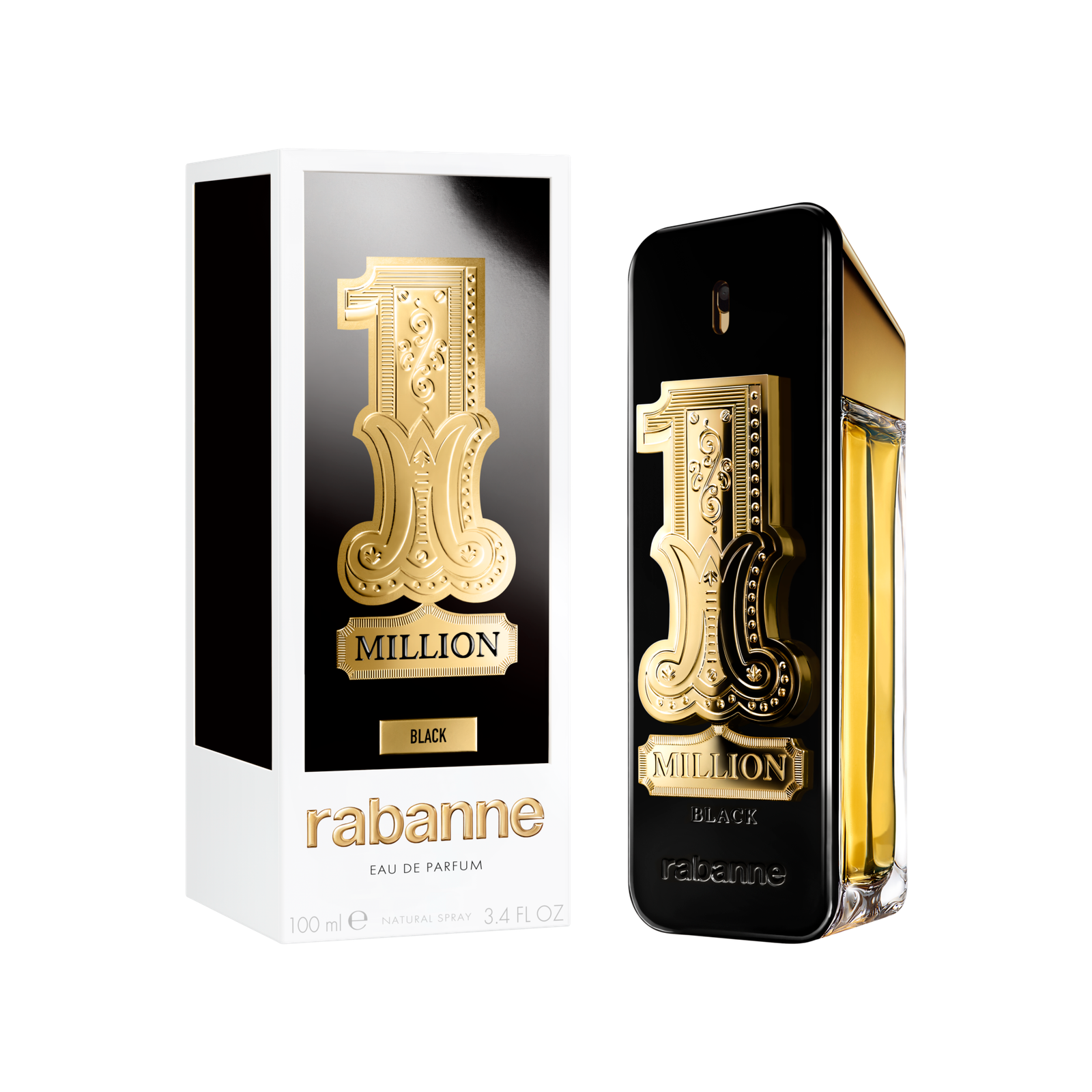 Frasco de 1 Million Black Eau de Parfum, da Rabanne