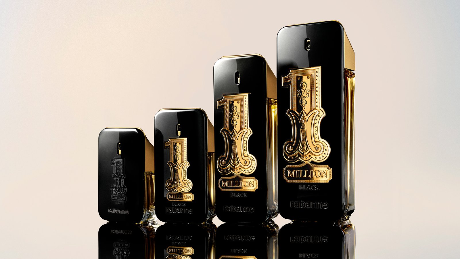 Frasco lingote preto de 1 Million Black, da Rabanne, em still life