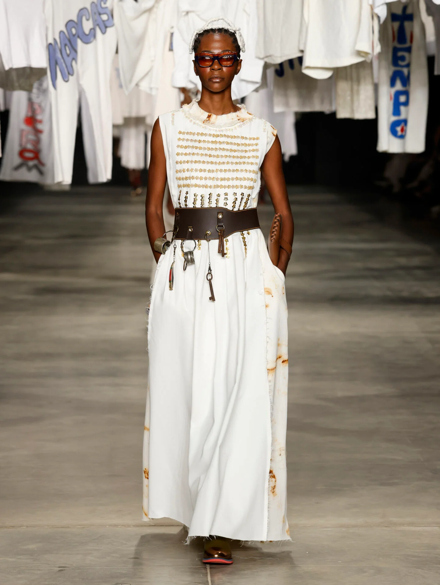 Vestido longo branco de algodão, Cartas de Algodão, SPFW N61