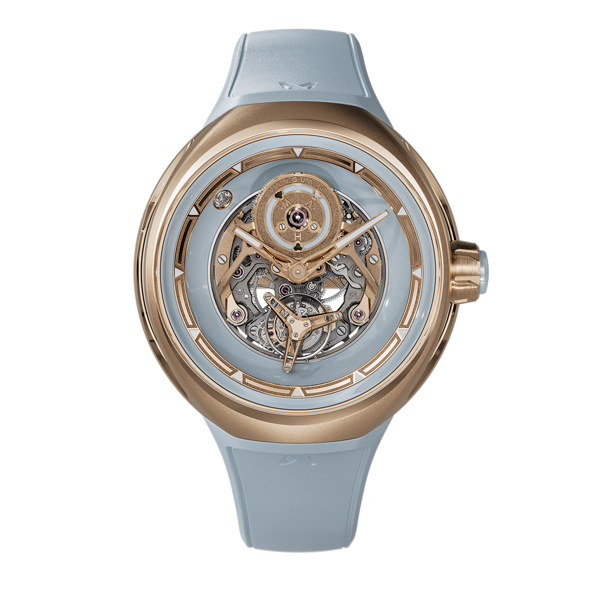 Vanguart Orb Blue Ceramic Rose Gold com pulseira azul-clara
