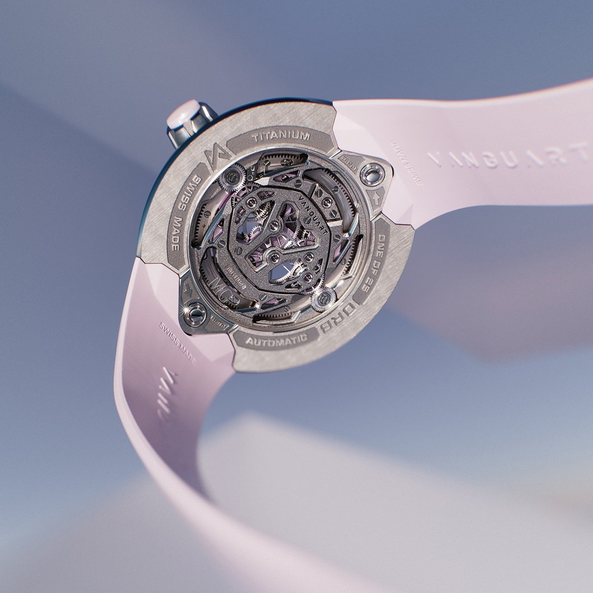 Fundo do Vanguart Orb Pink Ceramic Titanium com movimento aparente