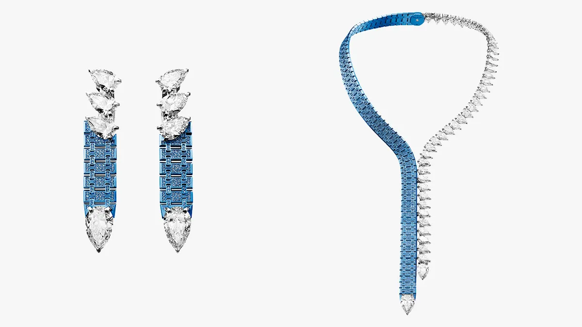 Colar e brincos Dream of Joux em titânio azul e diamantes
