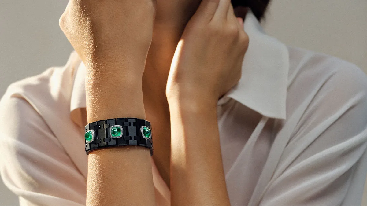 Bracelete Risoud Eclipse com esmeraldas e diamantes