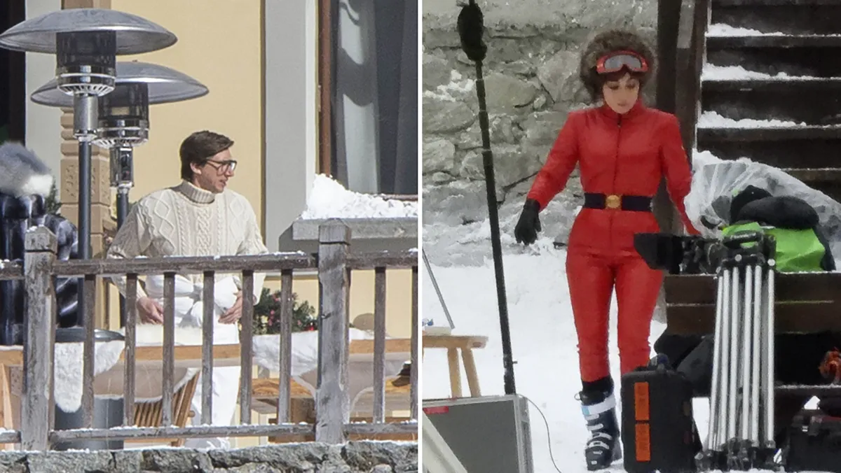 Adam Driver e Lady Gaga durante filmagens de House of Gucci