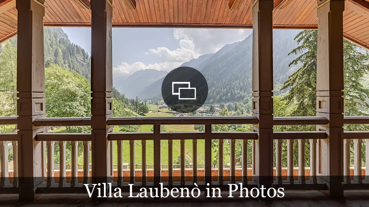 Fachada e jardins da Villa Laubenò em Gressoney-Saint-Jean