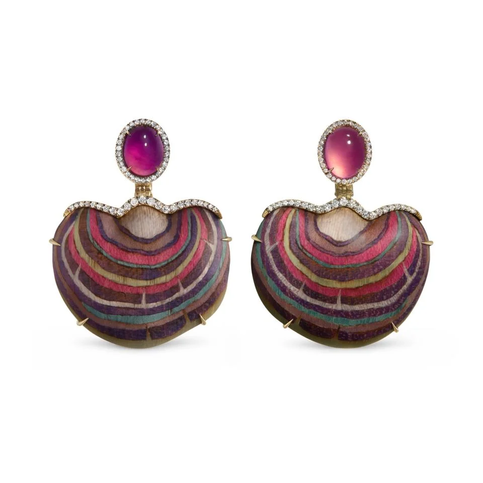 Brincos Wild Mushroom em ouro rosa com jadeíta rosa e lavanda