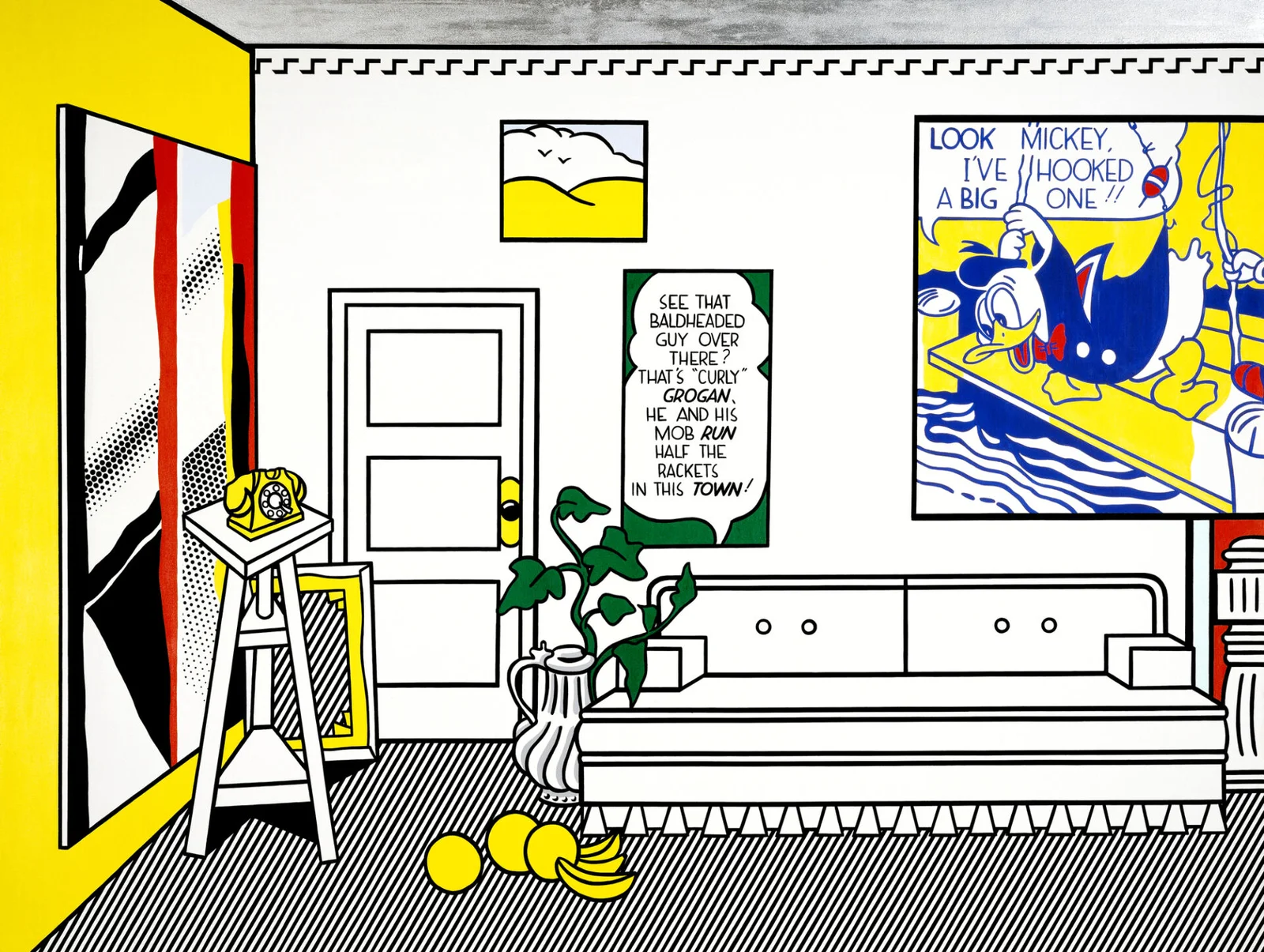 Detalhe de pintura pop de Roy Lichtenstein com pontos Ben-Day