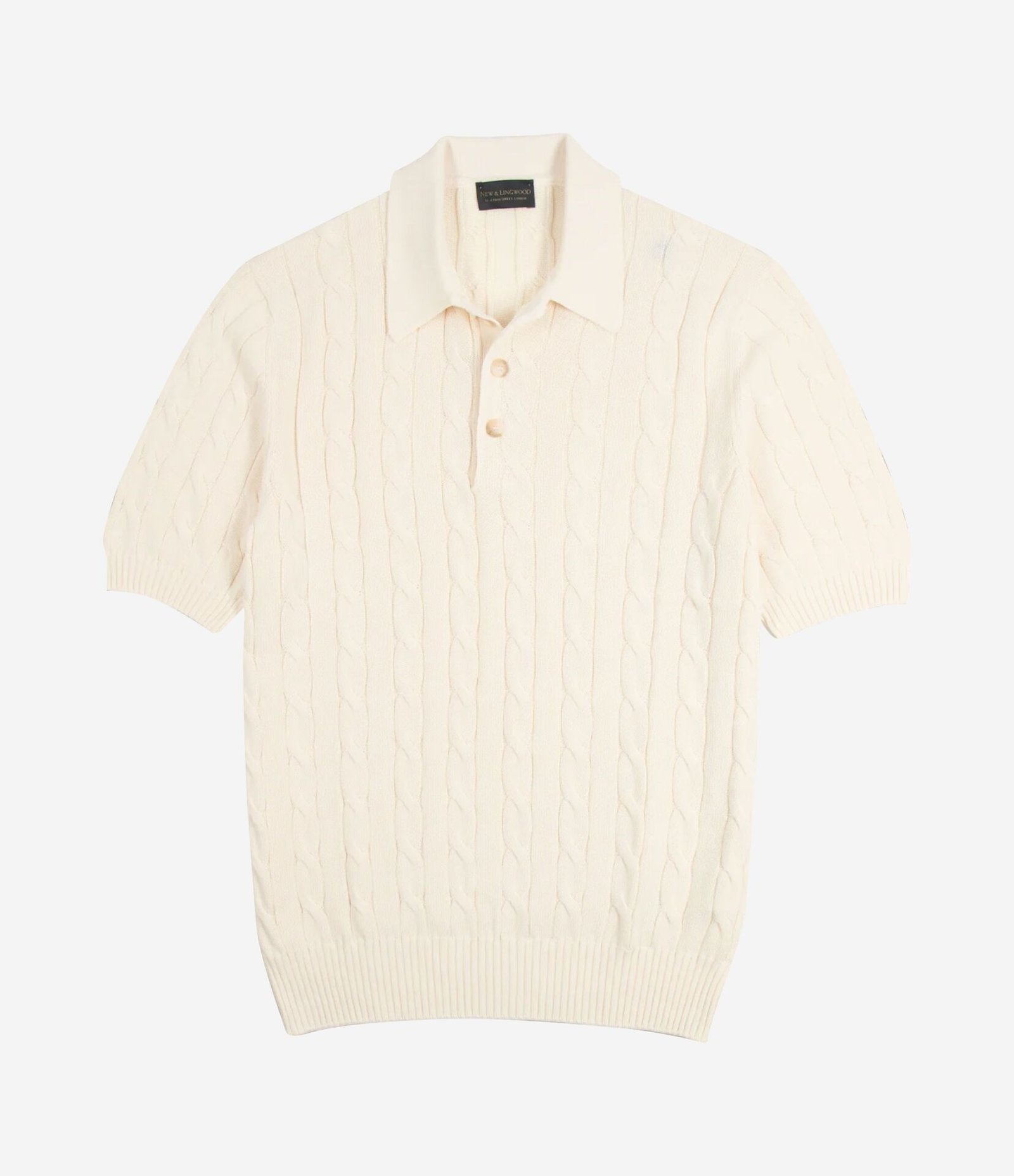 Polo em tricô cable knit creme da New & Lingwood