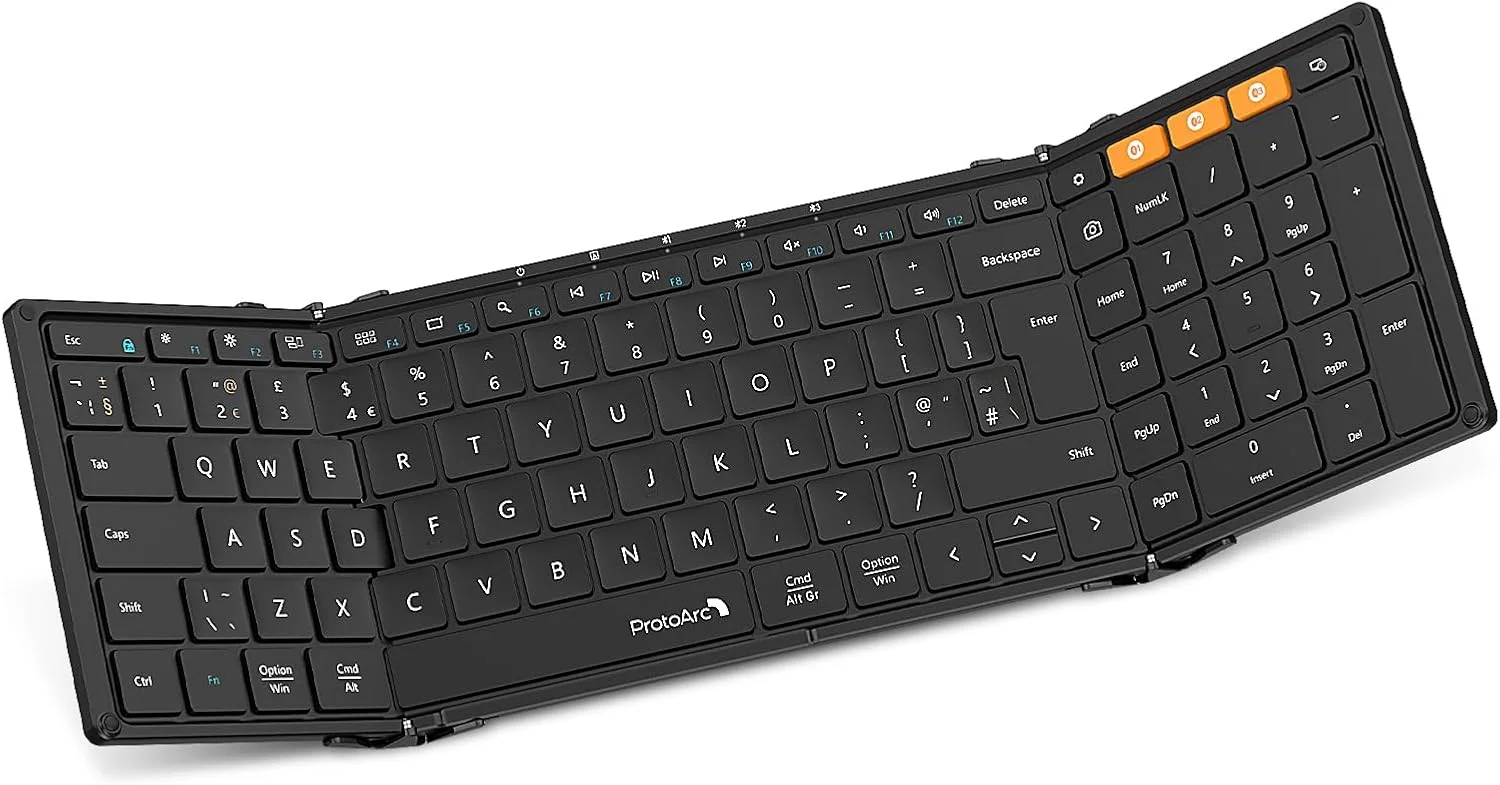 Teclado dobrável ProtoArc XK01 aberto em três partes
